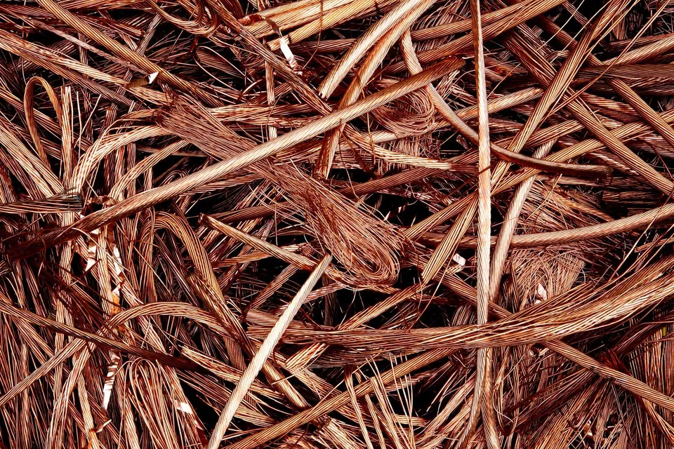 Tangled copper wires ready for recycling